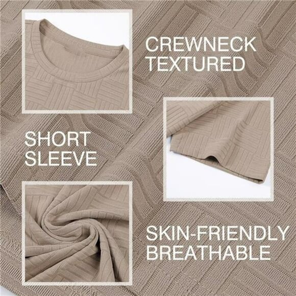 Mens Textured Crewneck T Shirt Slim Fit Short Sleeve Summer Casual Tee Top - Picture 5 of 7